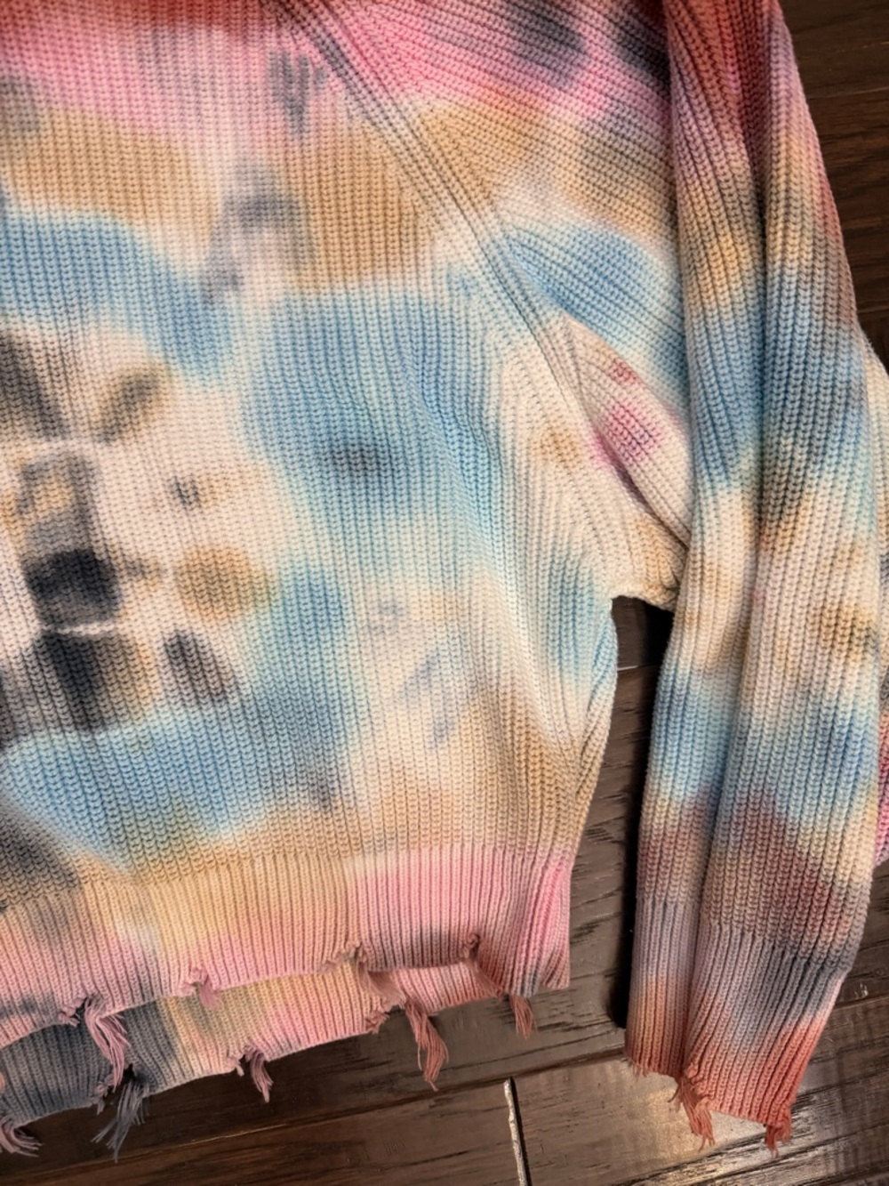Cropped Sweater Boho Tie-Dye Ribbed Crewneck  - Multicolor - Picture 6 of 16